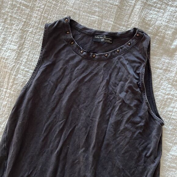 Zara sleeveless Tank Top Grey Size Medium Studded Moto Embellished Neckline - Picture 2 of 5